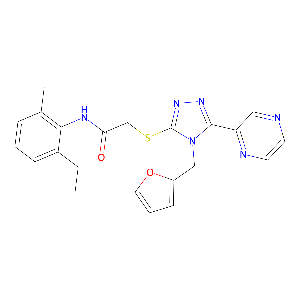 N-(2-ethyl-6-methylphenyl)-2-{[4-(furan-2-ylmethyl)-5-(pyrazin-2-yl)-4H-1,2,4-triazol-3-yl]sulfanyl}acetamide molecular structure, CAS 760961-36-2