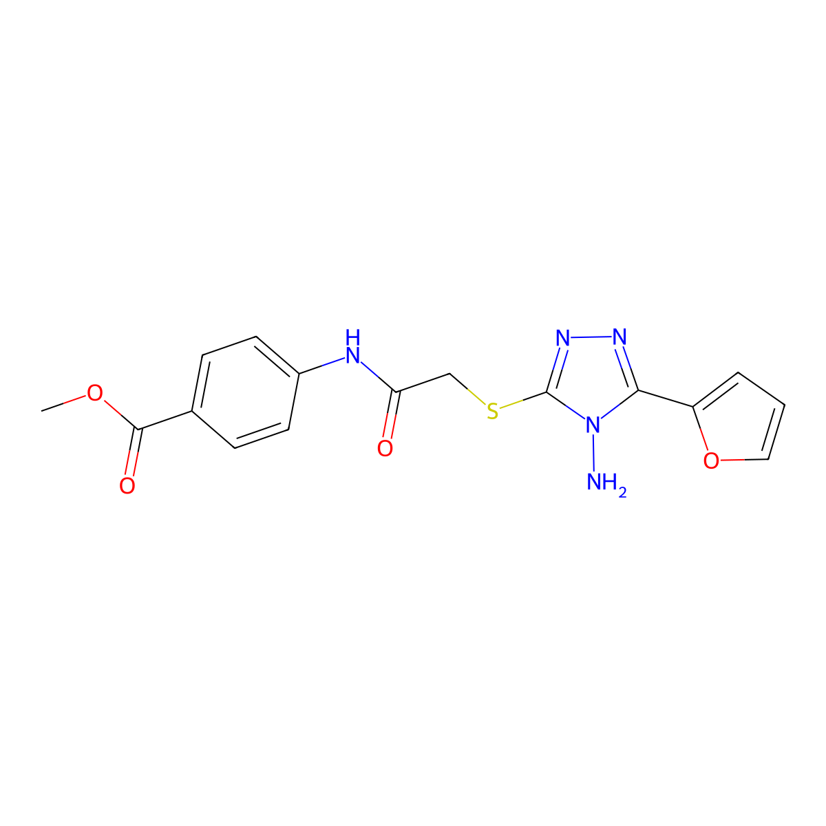 methyl 4-[({[4-amino-5-(furan-2-yl)-4H-1,2,4-triazol-3-yl]sulfanyl}acetyl)amino]benzoate molecular structure, CAS 760961-63-5