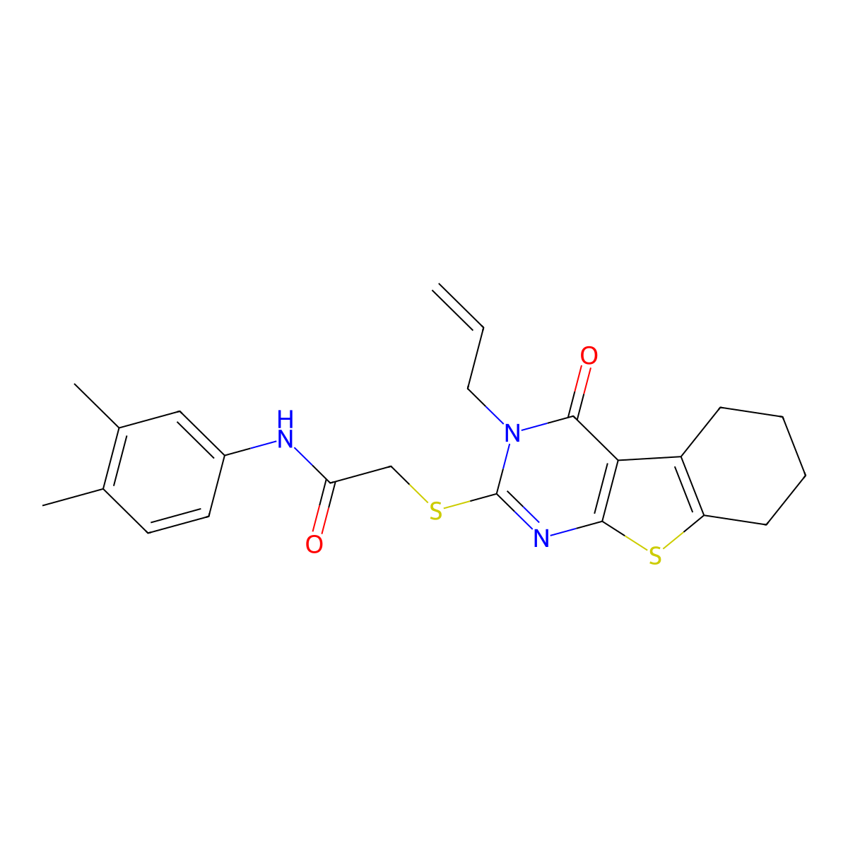 N-(3,4-dimethylphenyl)-2-{[4-oxo-3-(prop-2-en-1-yl)-3,4,5,6,7,8-hexahydro[1]benzothieno[2,3-d]pyrimidin-2-yl]sulfanyl}acetamide molecular structure, CAS 760962-76-3