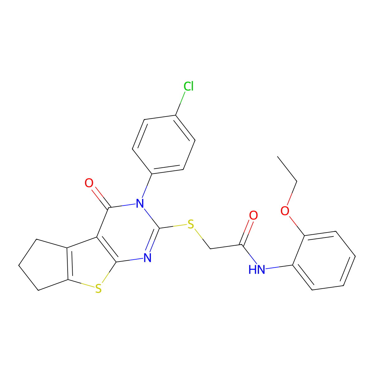 2-{[3-(4-chlorophenyl)-4-oxo-3,5,6,7-tetrahydro-4H-cyclopenta[4,5]thieno[2,3-d]pyrimidin-2-yl]sulfanyl}-N-(2-ethoxyphenyl)acetamide molecular structure, CAS 760962-83-2