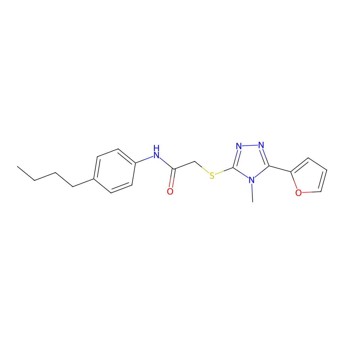 N-(4-butylphenyl)-2-{[5-(furan-2-yl)-4-methyl-4H-1,2,4-triazol-3-yl]sulfanyl}acetamide molecular structure, CAS 760963-49-3