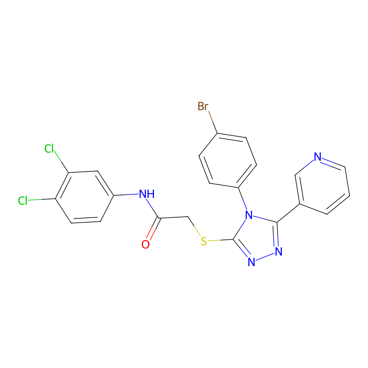 2-{[4-(4-bromophenyl)-5-(pyridin-3-yl)-4H-1,2,4-triazol-3-yl]sulfanyl}-N-(3,4-dichlorophenyl)acetamide molecular structure, CAS 760963-56-2