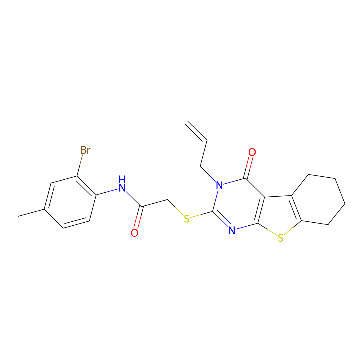 N-(2-bromo-4-methylphenyl)-2-{[4-oxo-3-(prop-2-en-1-yl)-3,4,5,6,7,8-hexahydro[1]benzothieno[2,3-d]pyrimidin-2-yl]sulfanyl}acetamide molecular structure, CAS 760964-43-0
