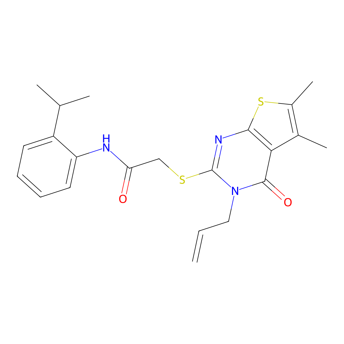 2-{[5,6-dimethyl-4-oxo-3-(prop-2-en-1-yl)-3,4-dihydrothieno[2,3-d]pyrimidin-2-yl]sulfanyl}-N-[2-(propan-2-yl)phenyl]acetamide molecular structure, CAS 760964-56-5