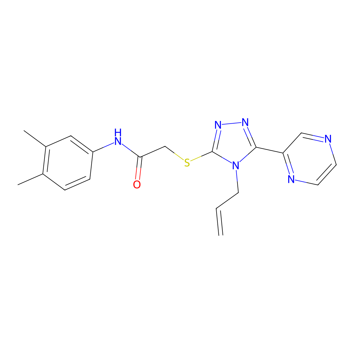 N-(3,4-dimethylphenyl)-2-{[4-(prop-2-en-1-yl)-5-(pyrazin-2-yl)-4H-1,2,4-triazol-3-yl]sulfanyl}acetamide molecular structure, CAS 760964-60-1