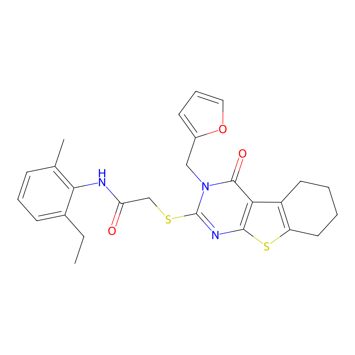 N-(6-ethyl-2-methylphenyl)-2-[3-(2-furylmethyl)-4-oxo(3,5,6,7,8-pentahydrobenz o[b]thiopheno[2,3-d]pyrimidin-2-ylthio)]acetamide molecular structure, CAS 760964-64-5