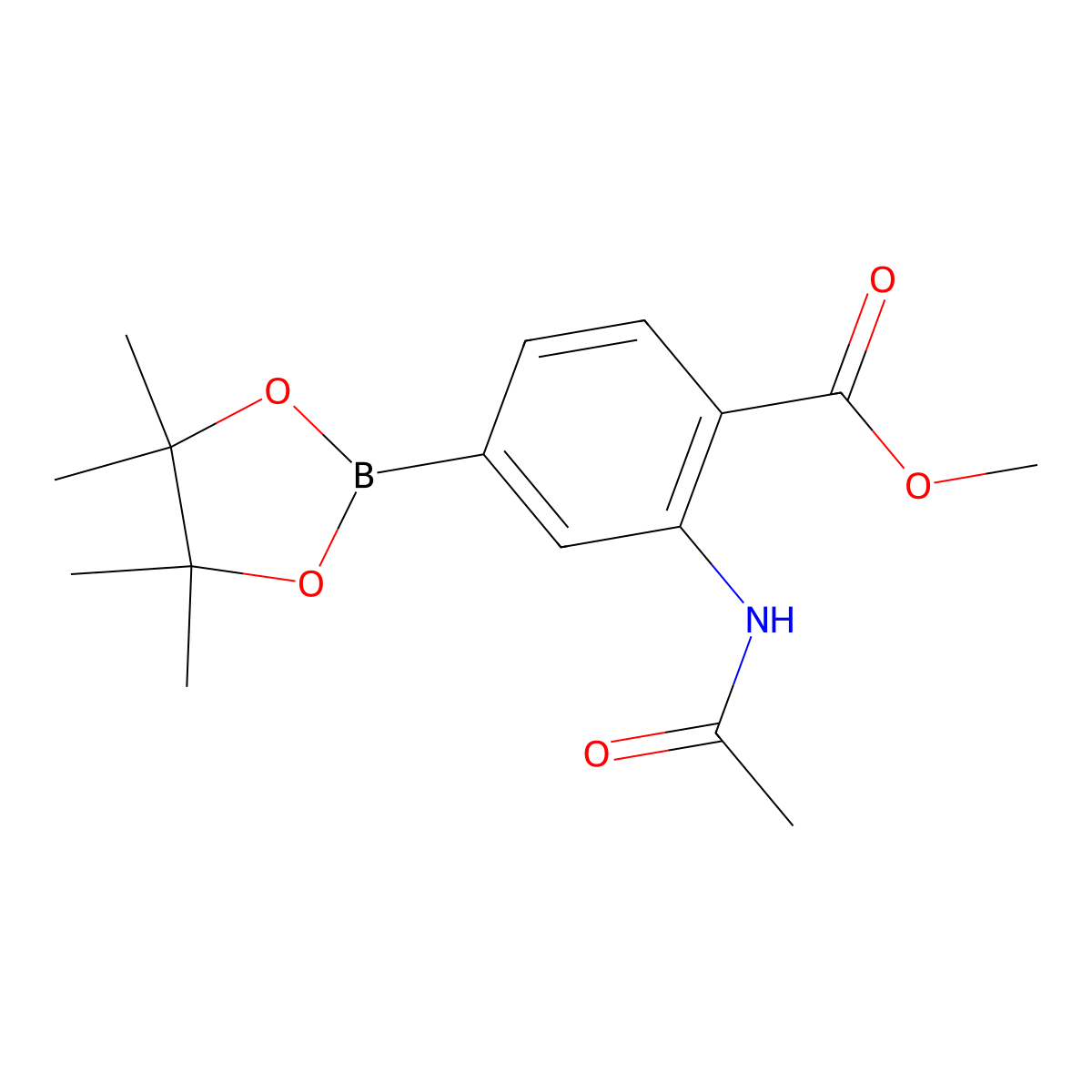Methyl 2-acetamido-4-(4,4,5,5-tetramethyl-1,3,2-dioxaborolan-2-yl)benzoate molecular structure, CAS 760989-61-5