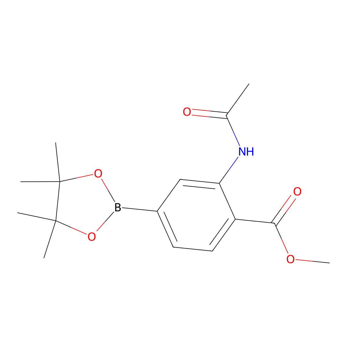 Methyl 2-acetamido-4-(4,4,5,5-tetramethyl-1,3,2-dioxaborolan-2-yl)benzoate molecular structure, CAS 760989-61-5