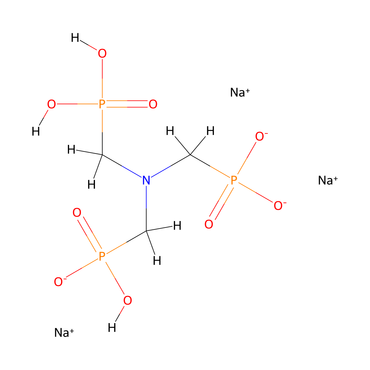 Trisodium aminotris(methylenephosphonate) molecular structure, CAS 7611-50-9