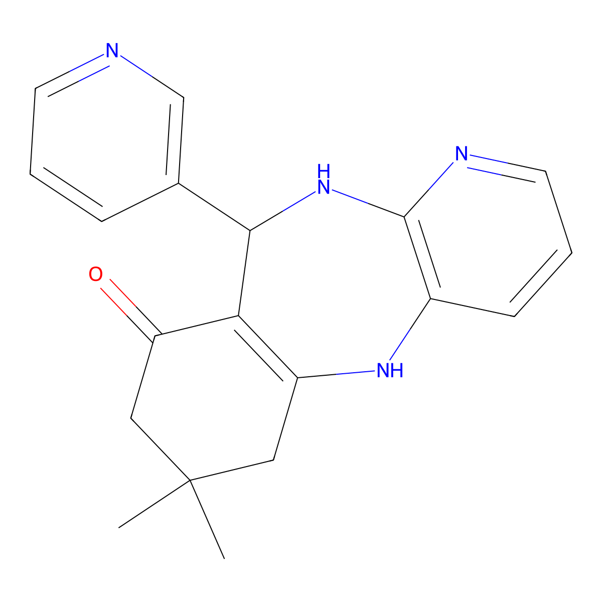 7,7-dimethyl-10-pyridin-3-yl-5,6,7,8,10,11-hexahydro-9H-pyrido[3,2-b][1,4]benzodiazepin-9-one molecular structure, CAS 76132-30-4