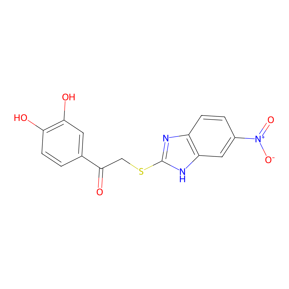 1-(3,4-Dihydroxyphenyl)-2-(5-nitro-1H-benzimidazole-2-ylthio)ethanone molecular structure, CAS 761385-60-8