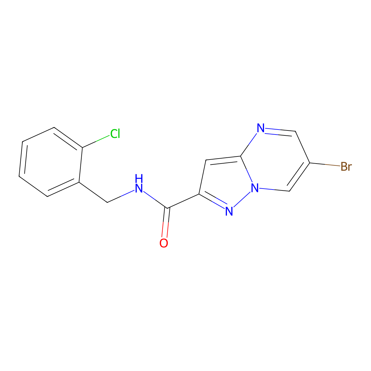 6-bromo-N-(2-chlorobenzyl)pyrazolo[1,5-a]pyrimidine-2-carboxamide molecular structure, CAS 761402-40-8