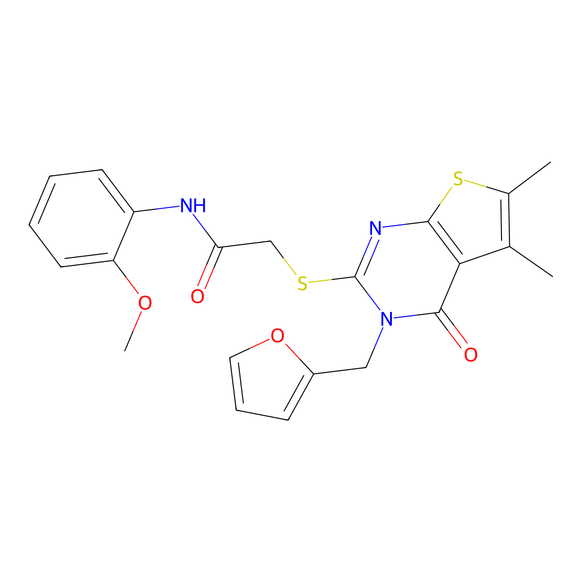2-[3-(2-furylmethyl)-5,6-dimethyl-4-oxo(3-hydrothiopheno[2,3-d]pyrimidin-2-ylt hio)]-N-(2-methoxyphenyl)acetamide molecular structure, CAS 761402-50-0