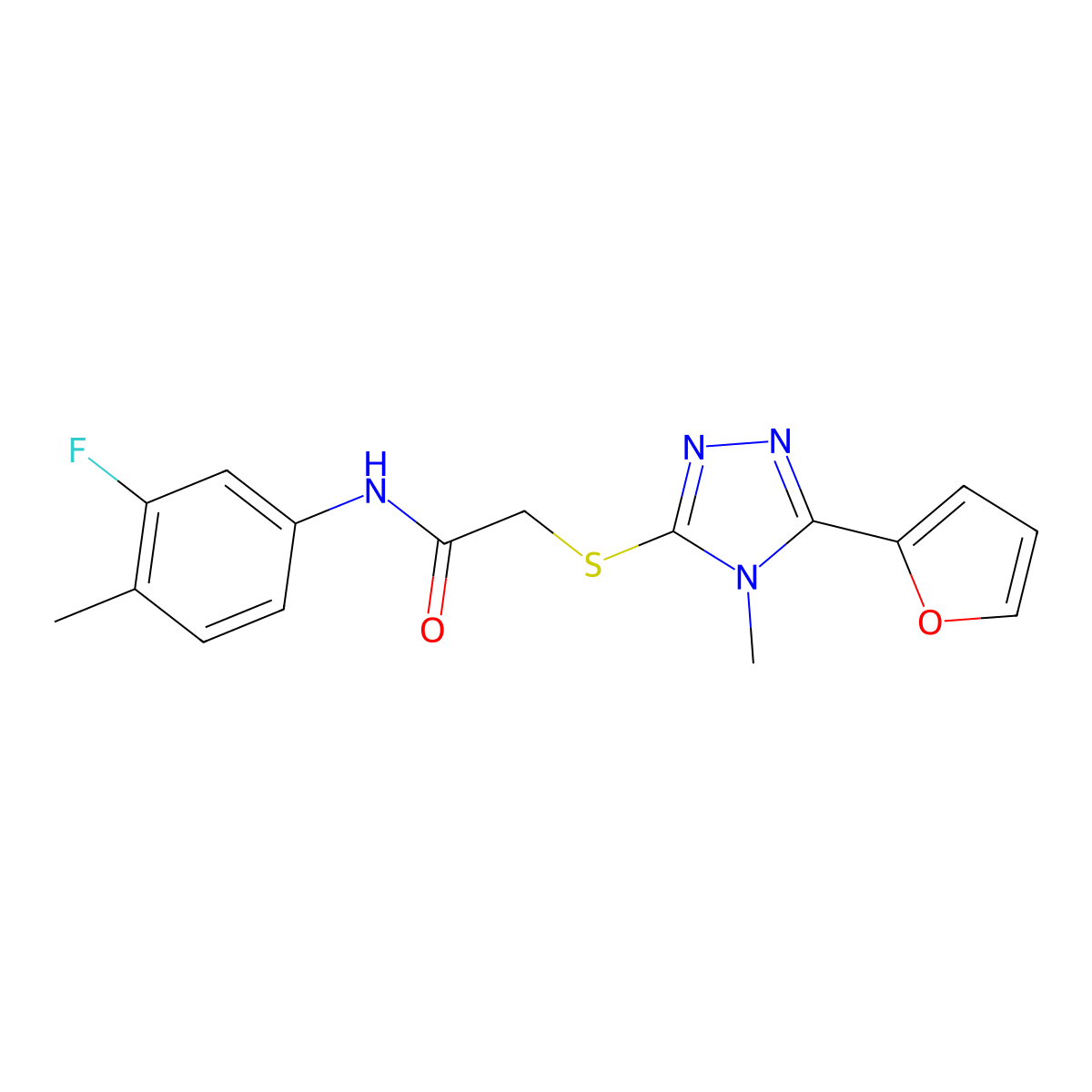 N-(3-fluoro-4-methylphenyl)-2-{[5-(furan-2-yl)-4-methyl-4H-1,2,4-triazol-3-yl]sulfanyl}acetamide molecular structure, CAS 761408-53-1