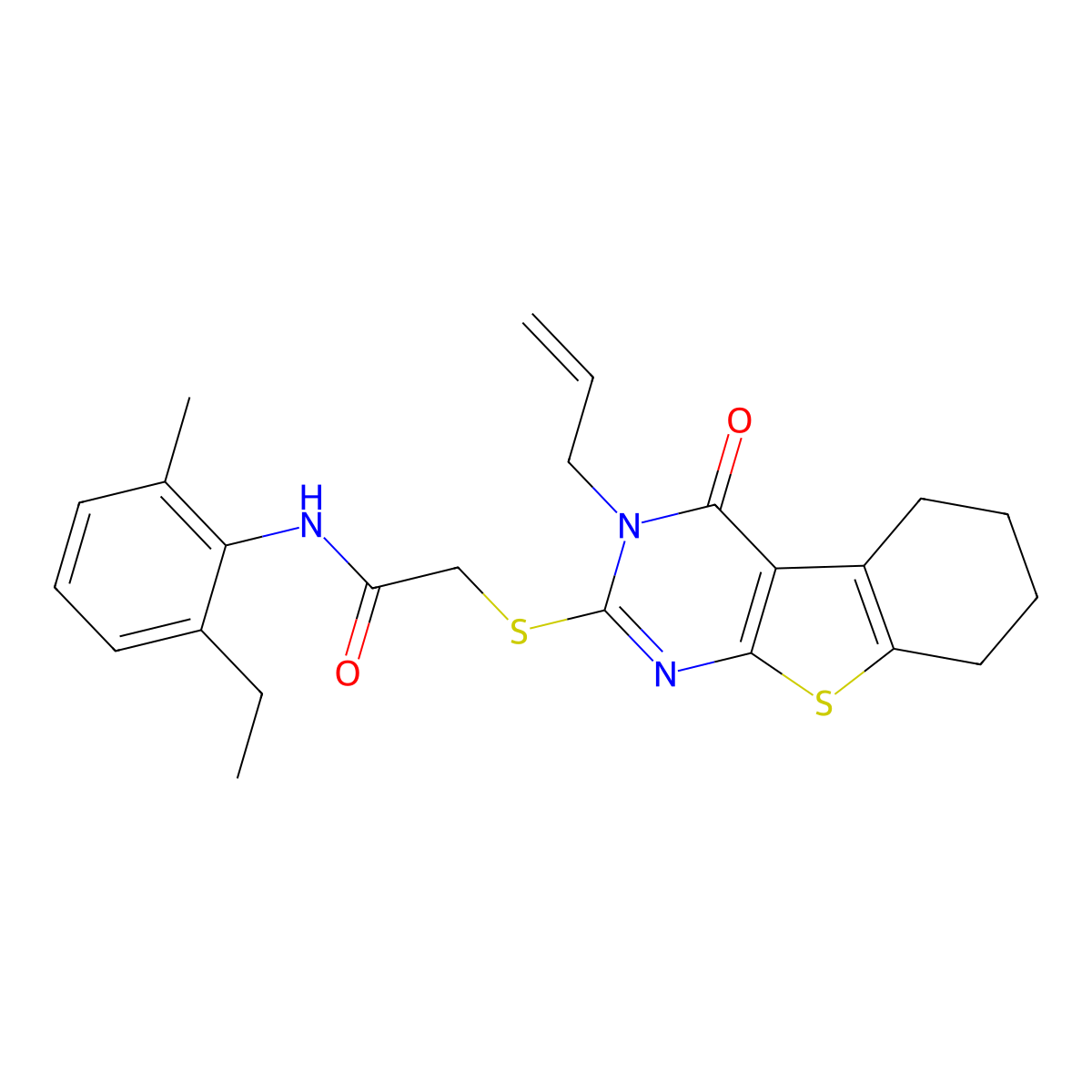 N-(2-ethyl-6-methylphenyl)-2-{[4-oxo-3-(prop-2-en-1-yl)-3,4,5,6,7,8-hexahydro[1]benzothieno[2,3-d]pyrimidin-2-yl]sulfanyl}acetamide molecular structure, CAS 761409-66-9