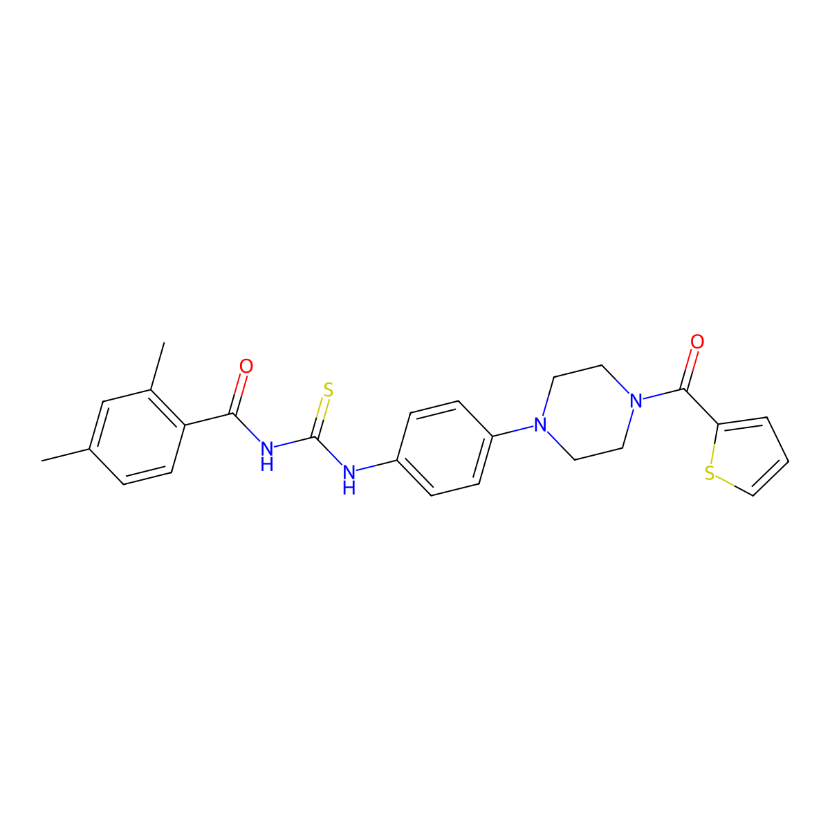 2,4-dimethyl-N-({4-[4-(thiophen-2-ylcarbonyl)piperazin-1-yl]phenyl}carbamothioyl)benzamide molecular structure, CAS 761409-69-2