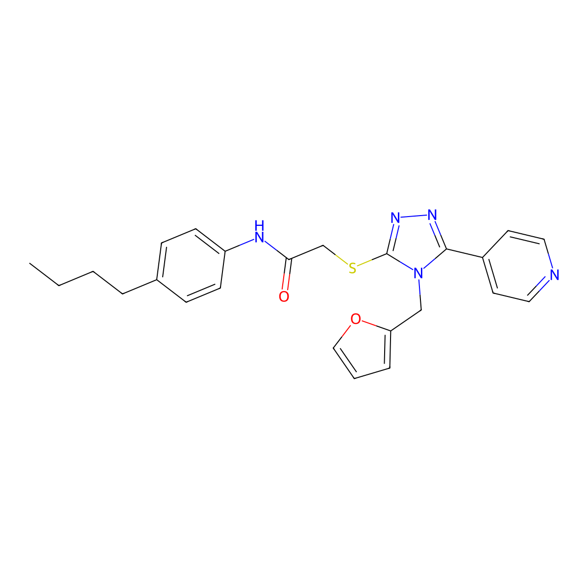 N-(4-butylphenyl)-2-{[4-(furan-2-ylmethyl)-5-(pyridin-4-yl)-4H-1,2,4-triazol-3-yl]sulfanyl}acetamide molecular structure, CAS 761409-98-7