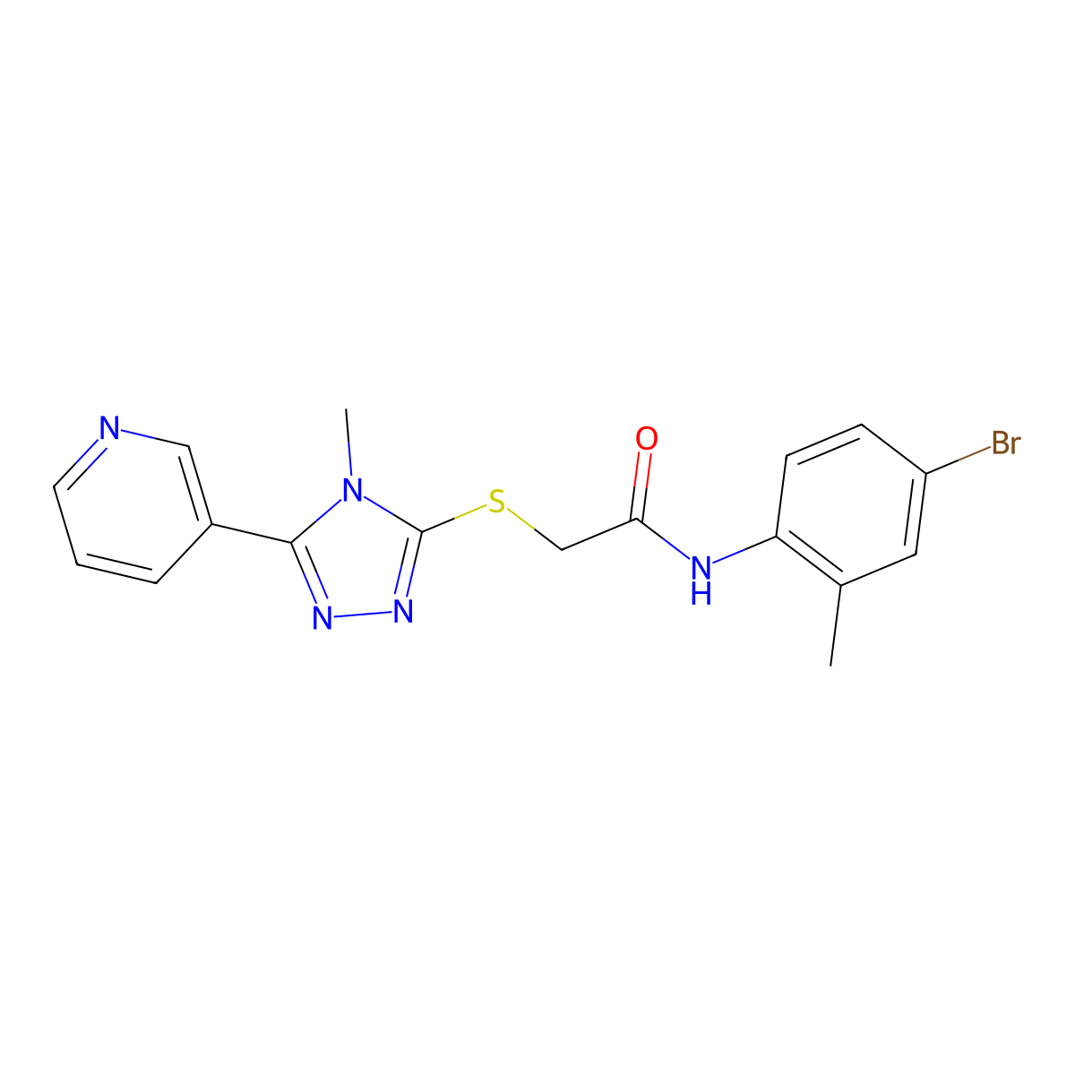 N-(4-bromo-2-methylphenyl)-2-{[4-methyl-5-(pyridin-3-yl)-4H-1,2,4-triazol-3-yl]sulfanyl}acetamide molecular structure, CAS 761410-00-8