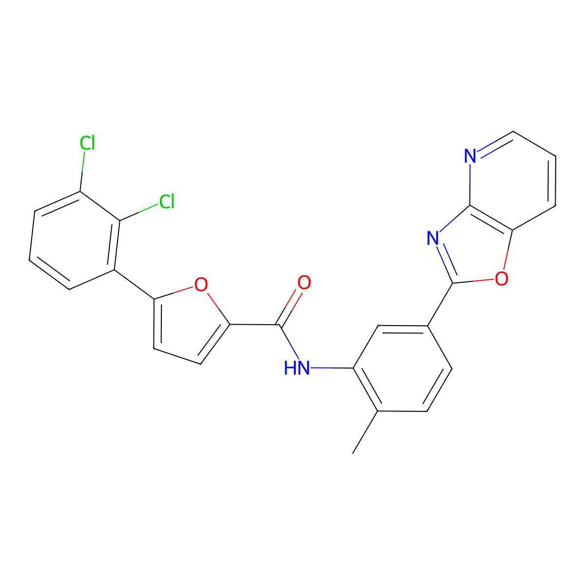 5-(2,3-dichlorophenyl)-N-[2-methyl-5-([1,3]oxazolo[4,5-b]pyridin-2-yl)phenyl]furan-2-carboxamide molecular structure, CAS 761410-18-8