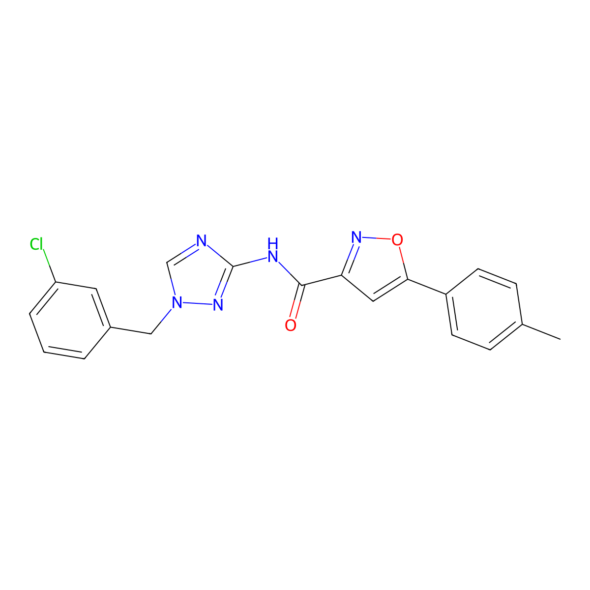 N-[1-[(3-chlorophenyl)methyl]-1,2,4-triazol-3-yl]-5-(4-methylphenyl)-1,2-oxazole-3-carboxamide molecular structure, CAS 761410-50-8