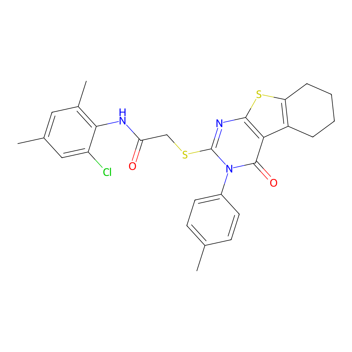 N-(2-chloro-4,6-dimethylphenyl)-2-{[3-(4-methylphenyl)-4-oxo-3,4,5,6,7,8-hexahydro[1]benzothieno[2,3-d]pyrimidin-2-yl]sulfanyl}acetamide molecular structure, CAS 761414-24-8