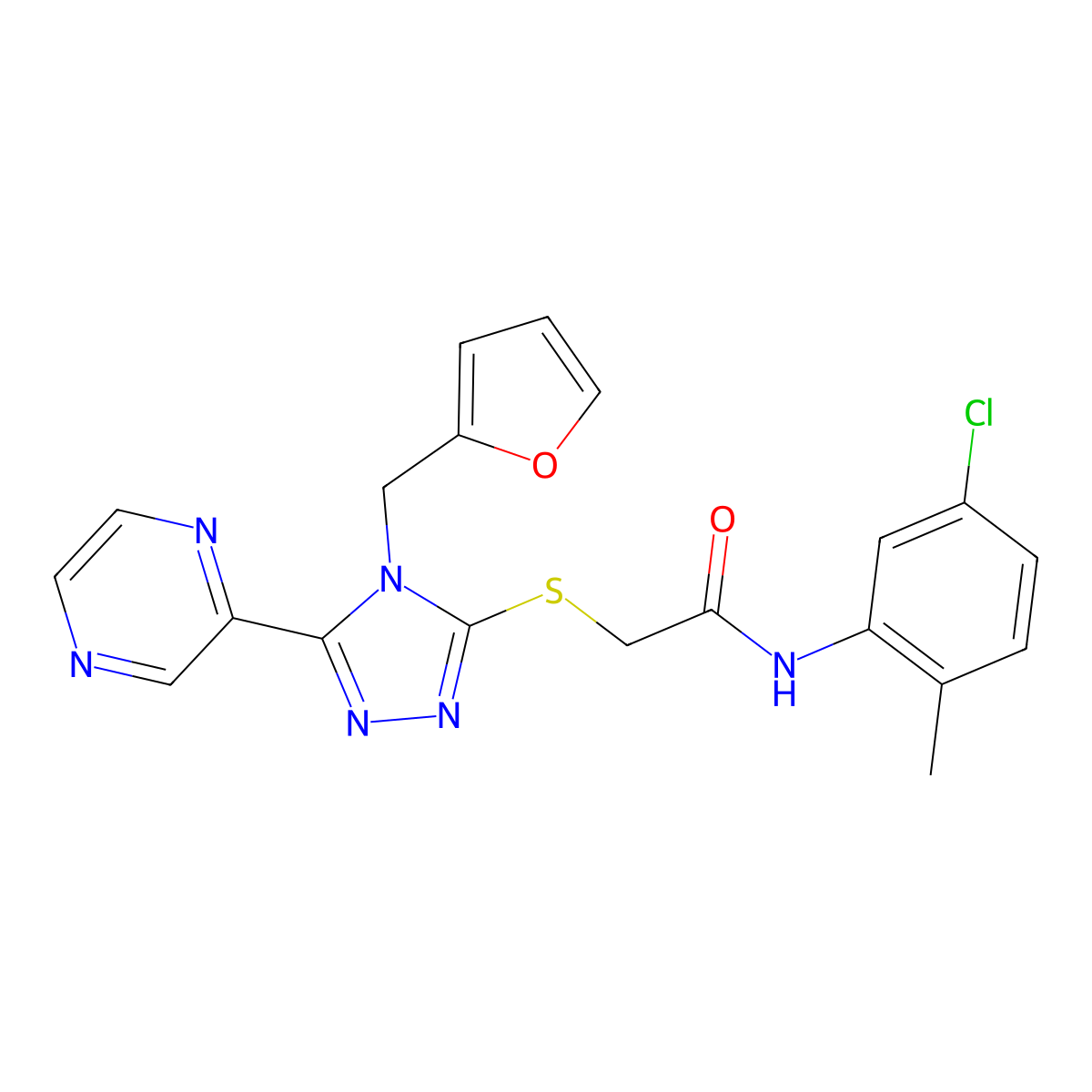 N-(5-chloro-2-methylphenyl)-2-[4-(2-furylmethyl)-5-pyrazin-2-yl(1,2,4-triazol-3-ylthio)]acetamide molecular structure, CAS 761414-35-1