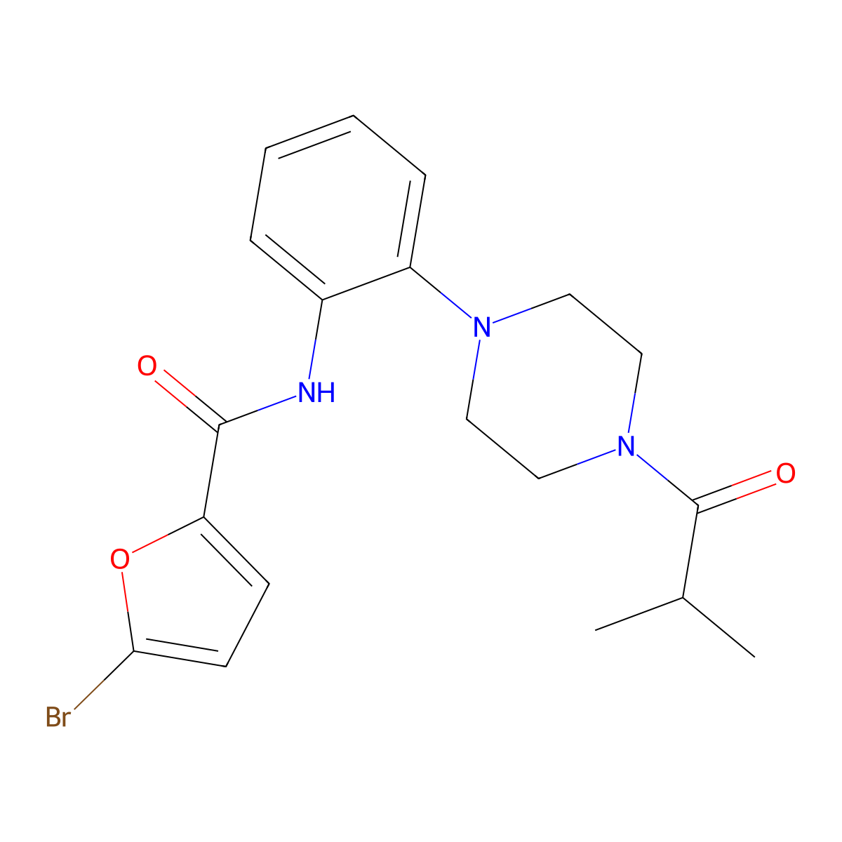 5-bromo-N-[2-[4-(2-methylpropanoyl)piperazin-1-yl]phenyl]furan-2-carboxamide molecular structure, CAS 761418-32-0