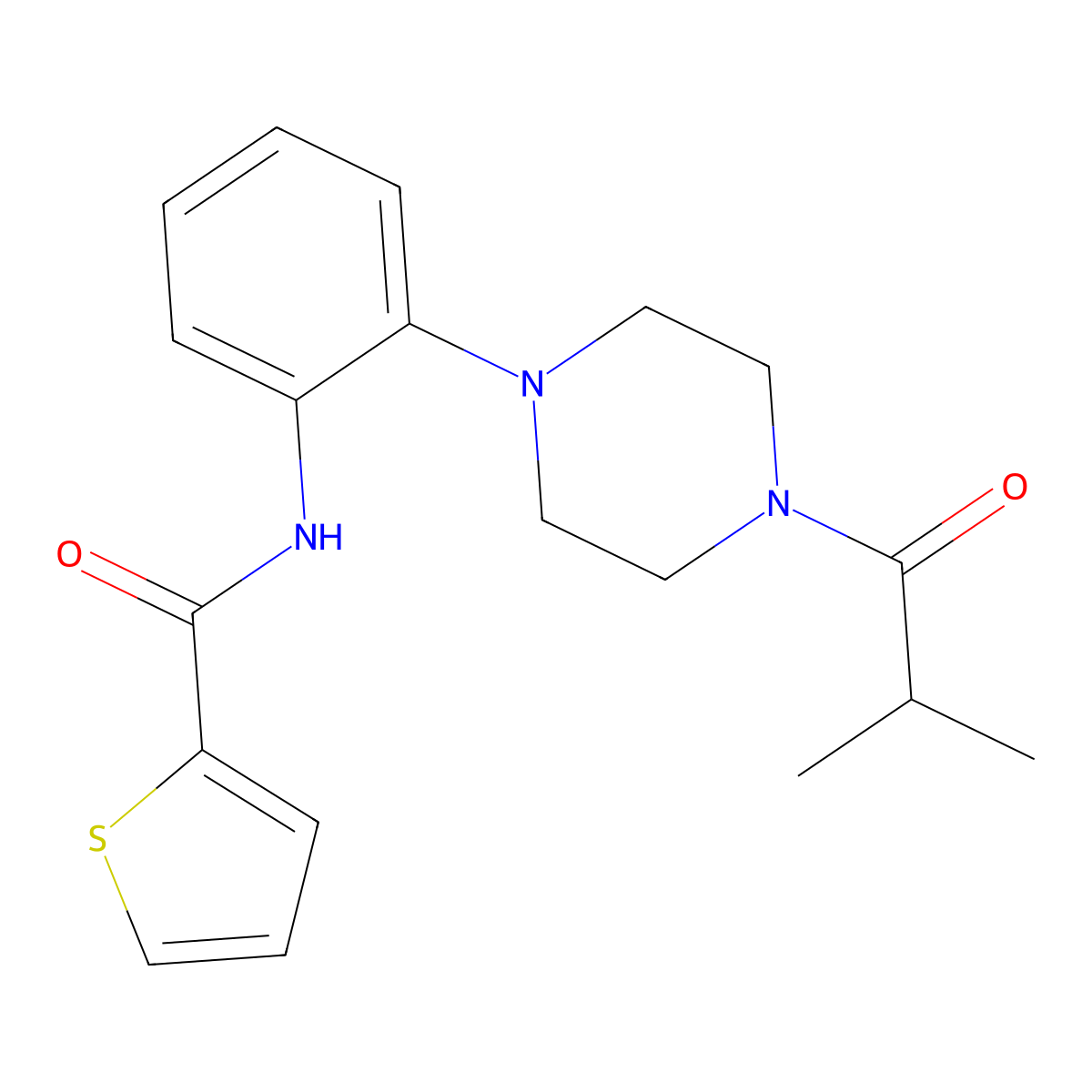 N-[2-[4-(2-methylpropanoyl)piperazin-1-yl]phenyl]thiophene-2-carboxamide molecular structure, CAS 761418-34-2
