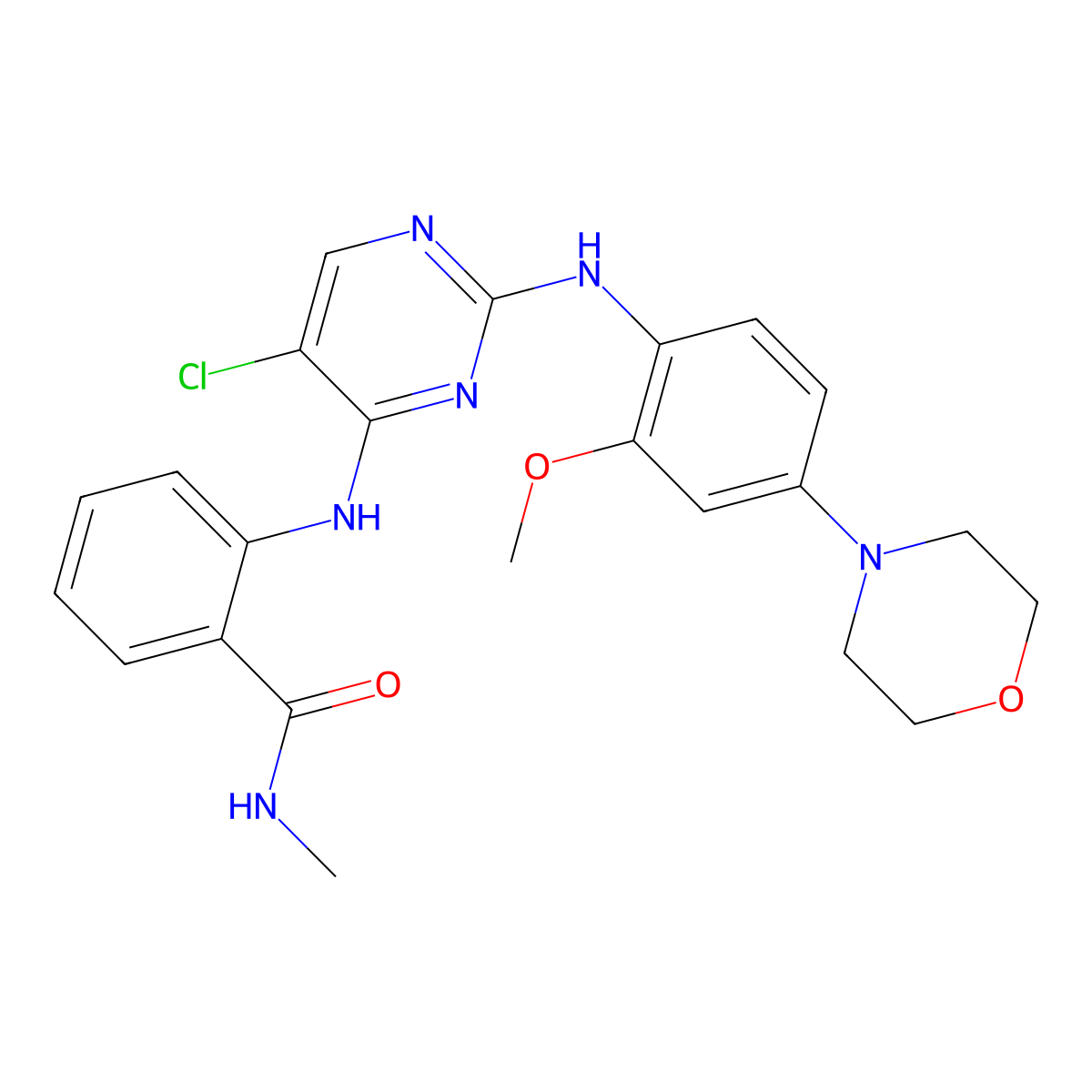 2-((5-chloro-2-((2-methoxy-4-morpholin-4-ylphenyl)amino)pyrimidin-4-yl)amino)-N-methylbenzamide molecular structure, CAS 761437-28-9