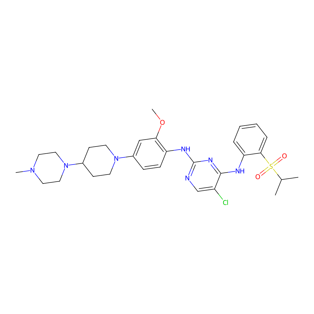 5-Chloro-N2-(2-methoxy-4-(4-(4-methyl-1-piperazinyl)-1-piperidinyl)phenyl)-N4-(2-((1-methylethyl)sulfonyl)phenyl)-2,4-pyrimidinediamine molecular structure, CAS 761439-42-3