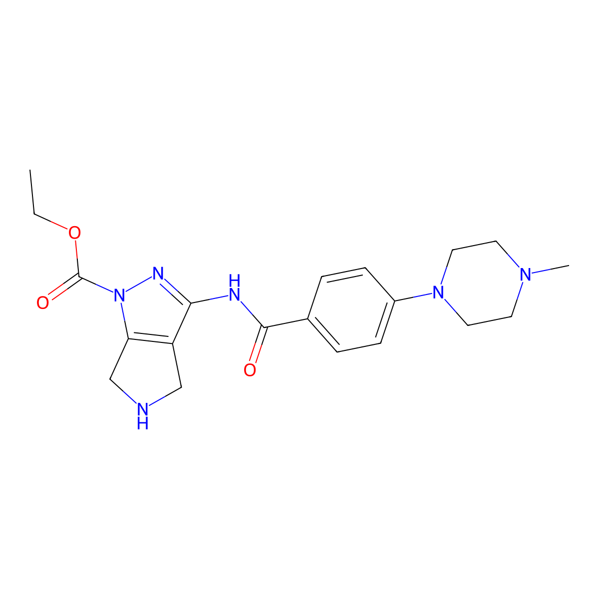 Ethyl 3-(4-(4-methylpiperazin-1-yl)benzamido)-5,6-dihydropyrrolo[3,4-c]pyrazole-1(4H)-carboxylate molecular structure, CAS 761443-50-9