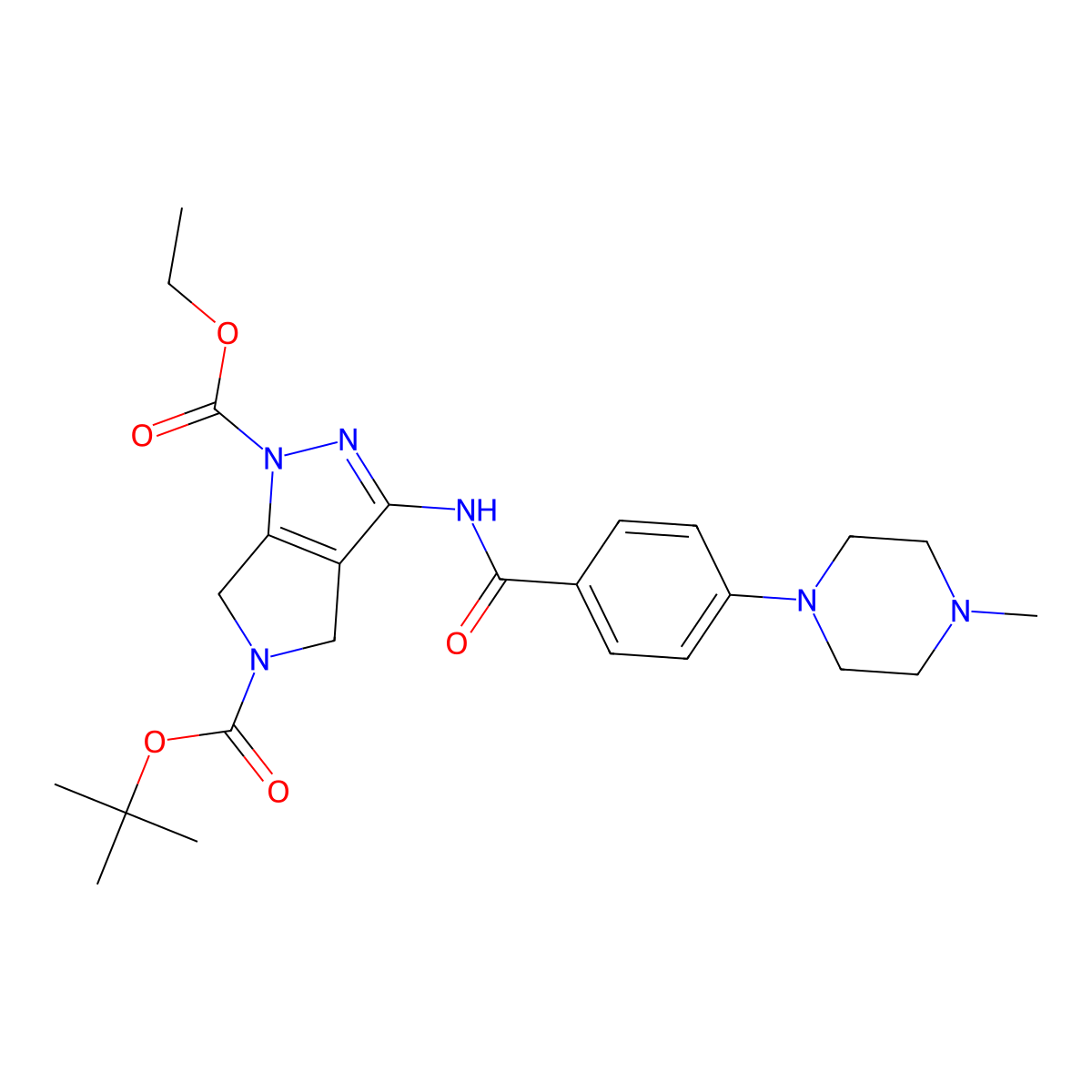 1-Ethyloxycarbonyl-3-[4-(4-methyl-piperazin-1-YL)-benzoylamino]-5-boc-4,6-dihydro-pyrrolo[3,4-C]pyrazole molecular structure, CAS 761443-69-0