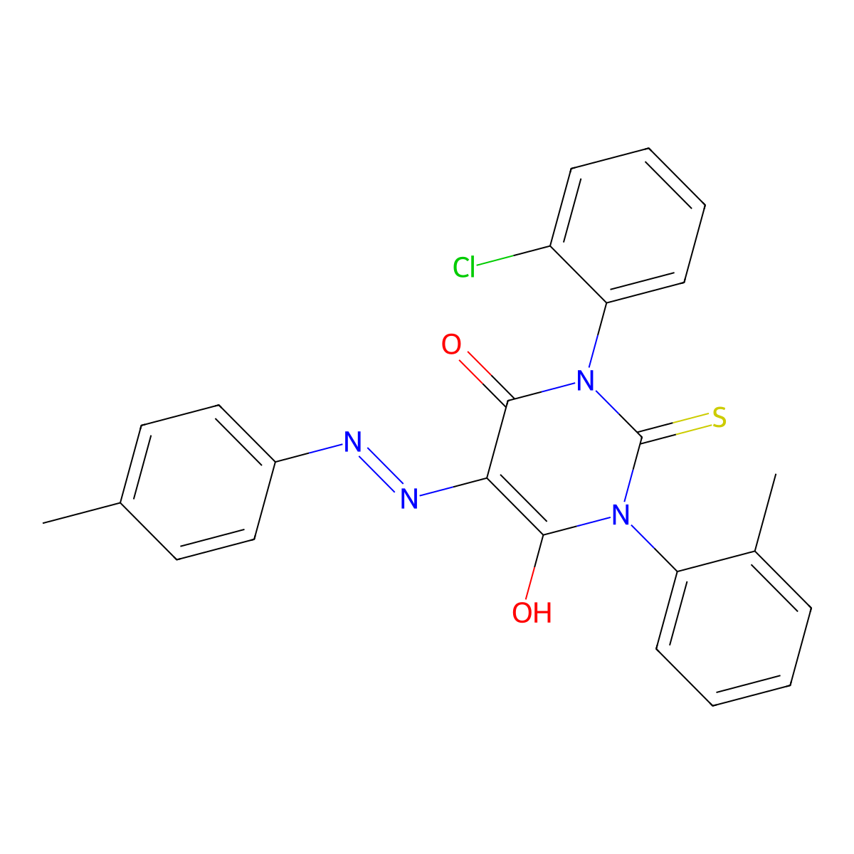 3-(2-Chlorophenyl)-6-hydroxy-1-(2-methylphenyl)-5-[(4-methylphenyl)diazenyl]-2-sulfanylidenepyrimidin-4-one molecular structure, CAS 76153-37-2