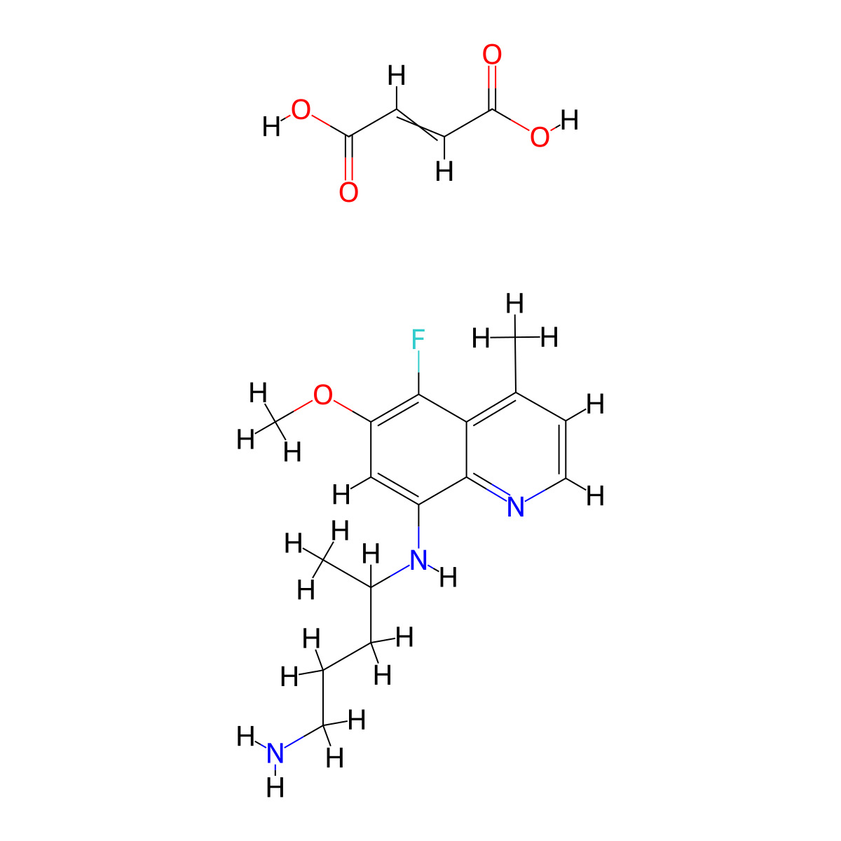 but-2-enedioic acid;4-N-(5-fluoro-6-methoxy-4-methylquinolin-8-yl)pentane-1,4-diamine molecular structure, CAS 76185-43-8