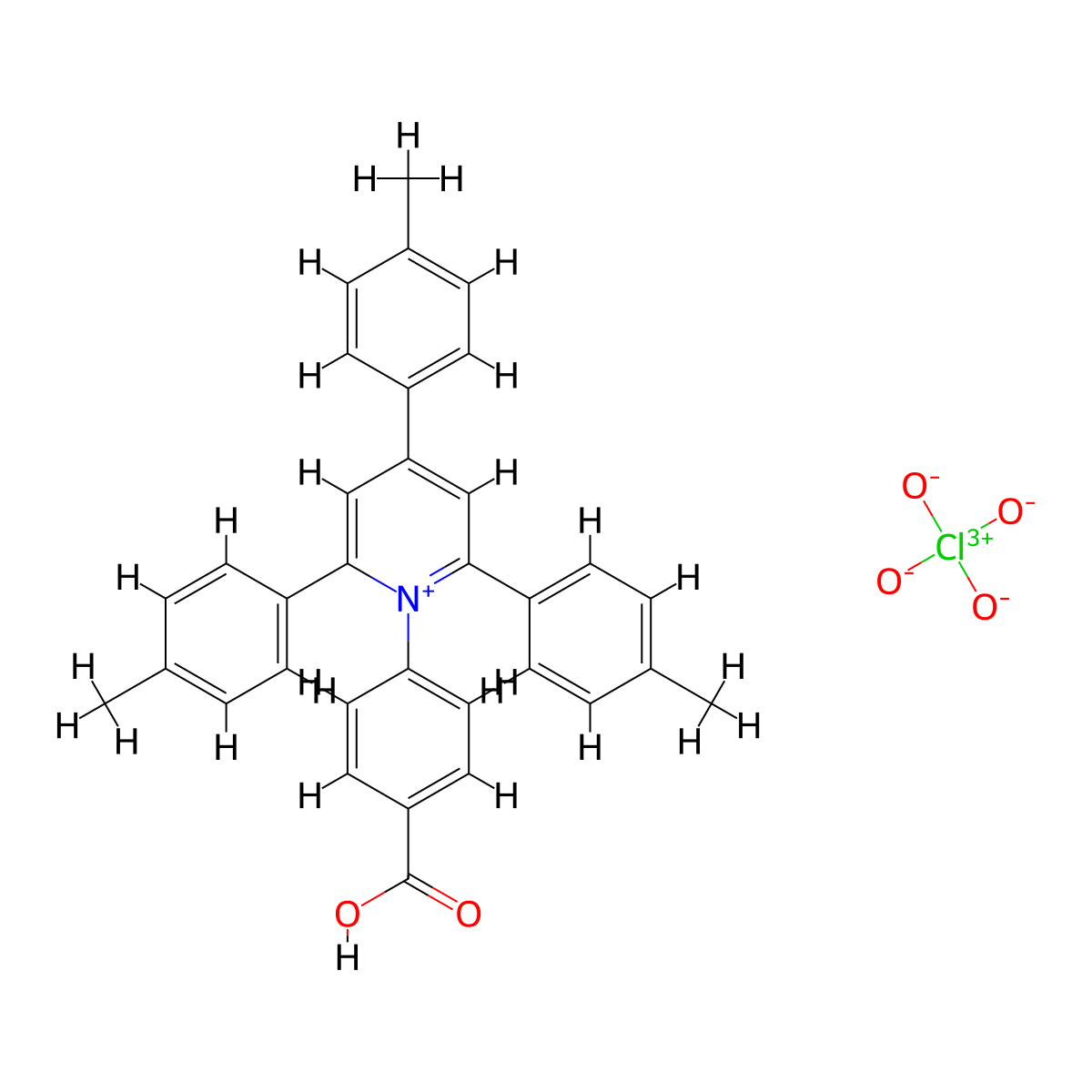 1-(4-Carboxyphenyl)-2,4,6-tris(4-methylphenyl)-pyridinium perchlorate molecular structure, CAS 76191-63-4