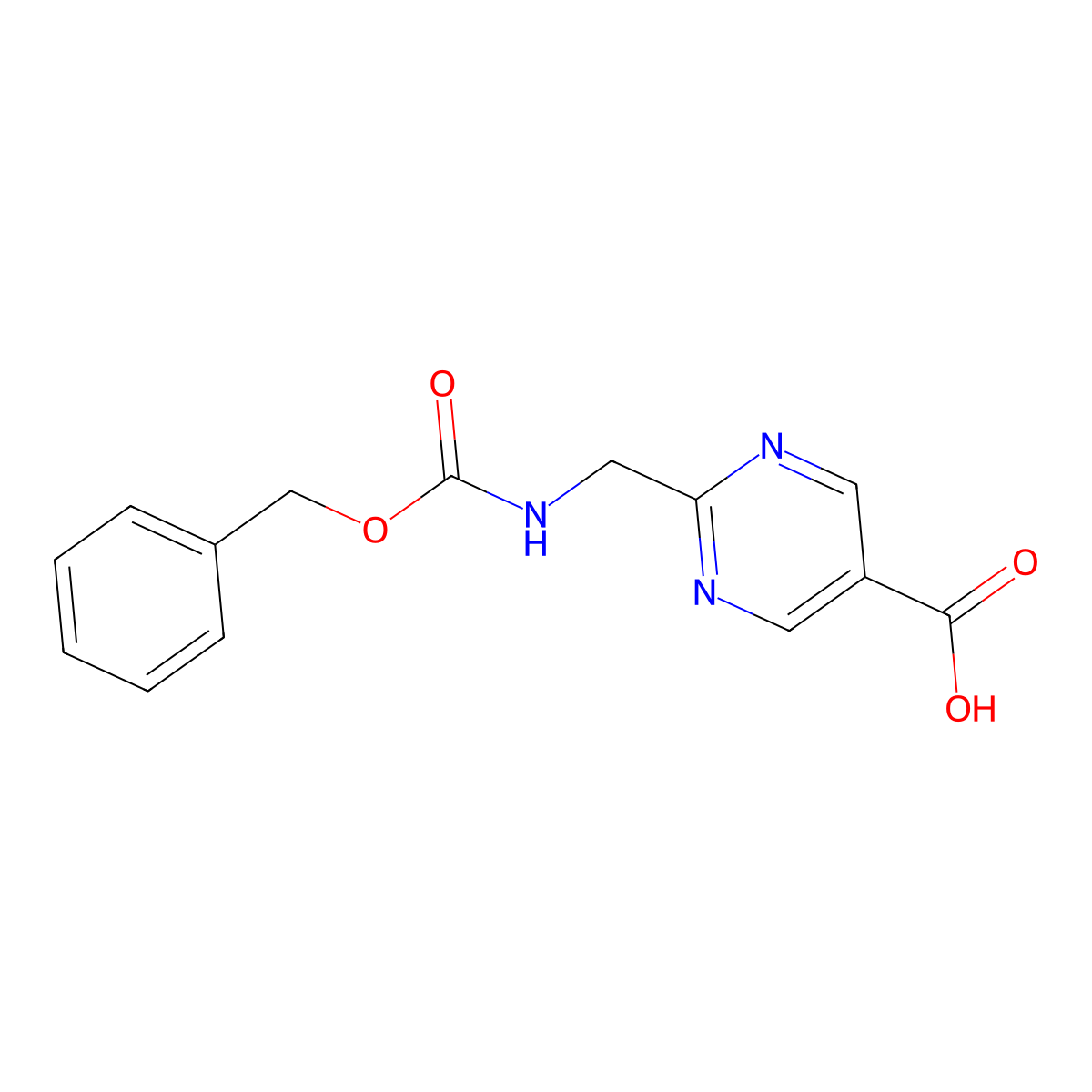 2-({[(Benzyloxy)carbonyl]amino}methyl)pyrimidine-5-carboxylic acid molecular structure, CAS 76196-77-5