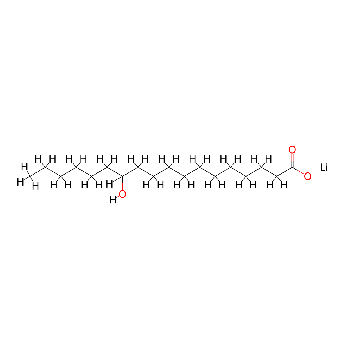 Lithium hydroxystearate molecular structure, CAS 7620-77-1