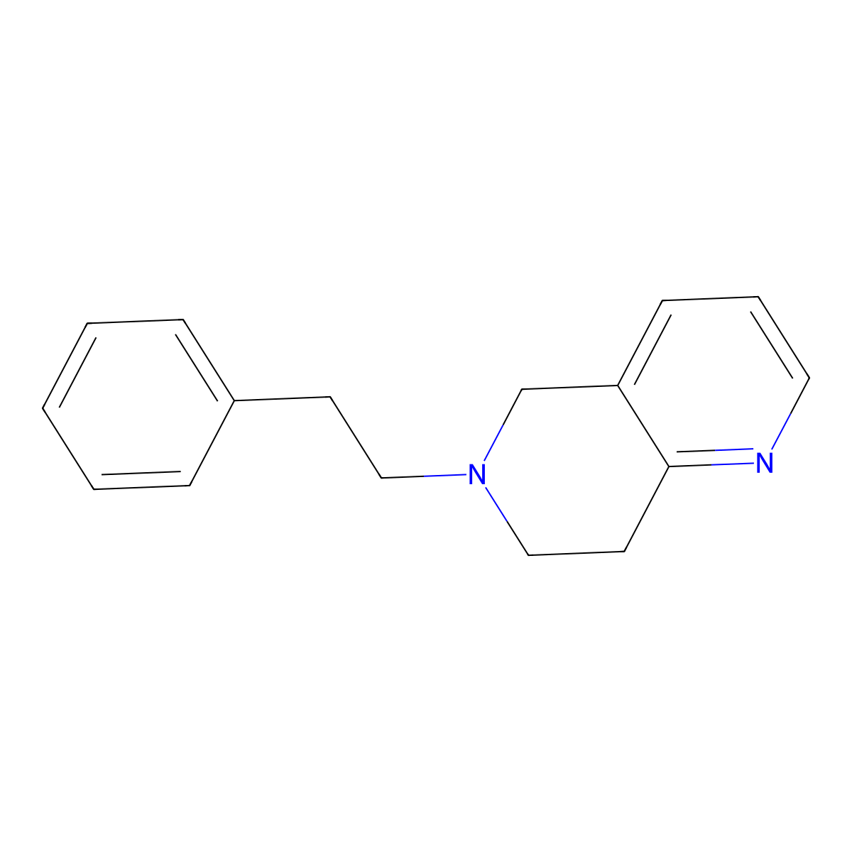 1,6-Naphthyridine, 5,6,7,8-tetrahydro-6-(2-phenylethyl)- molecular structure, CAS 76205-25-9