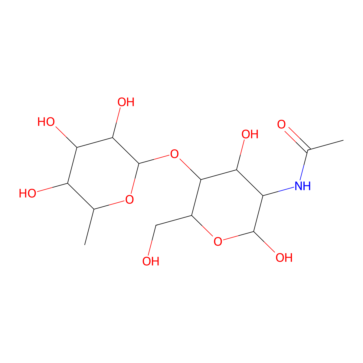 alpha-L-Fucp-(1->4)-D-GlcpNAc molecular structure, CAS 76211-71-7