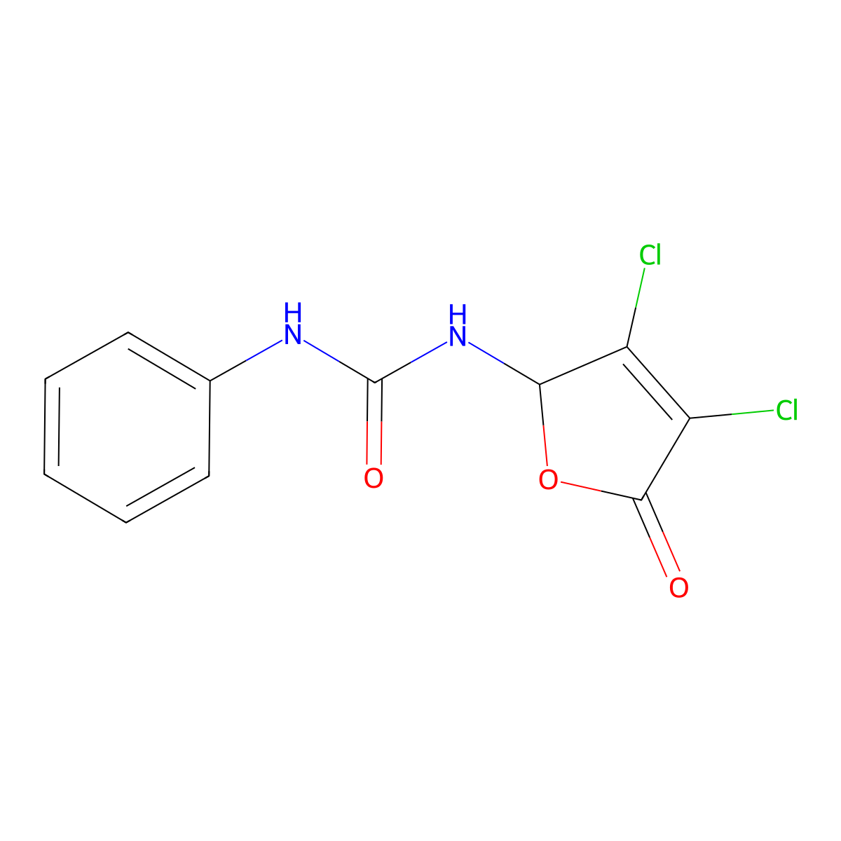 N-(3,4-Dichloro-5-oxo-2,5-dihydrofuran-2-yl)-N'-phenylurea molecular structure, CAS 76220-18-3