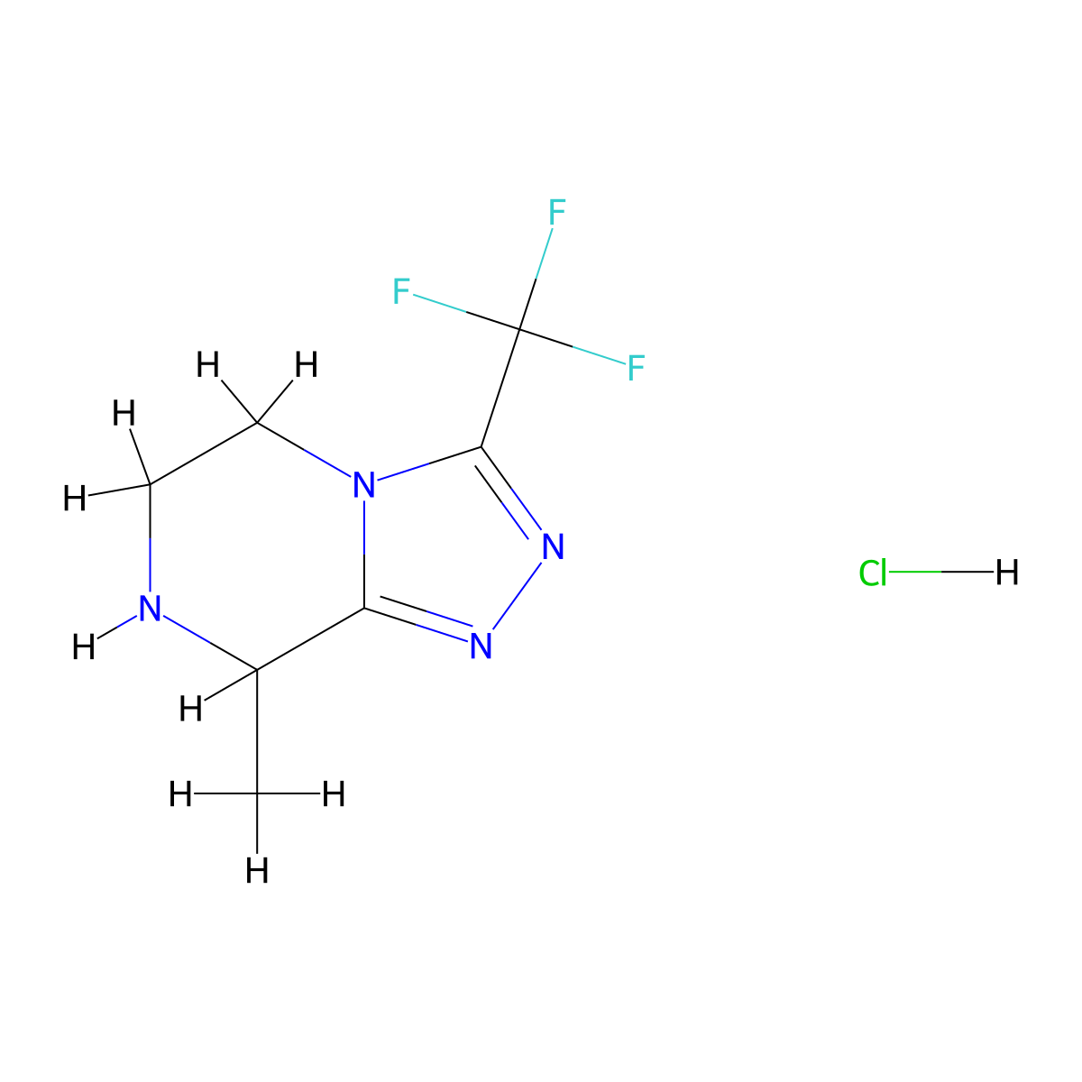 8-Methyl-3-(trifluoromethyl)-5,6,7,8-tetrahydro-[1,2,4]triazolo[4,3-a]pyrazine hydrochloride molecular structure, CAS 762240-93-7