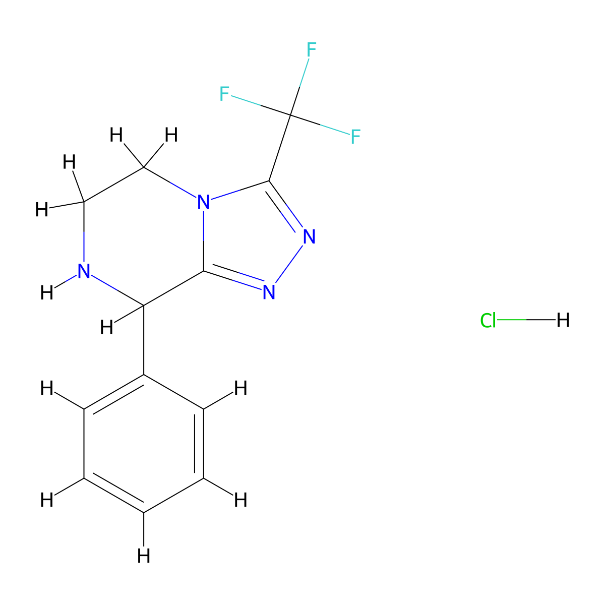 8-Phenyl-3-(trifluoromethyl)-5,6,7,8-tetrahydro-[1,2,4]triazolo[4,3-a]pyrazine hydrochloride molecular structure, CAS 762240-94-8