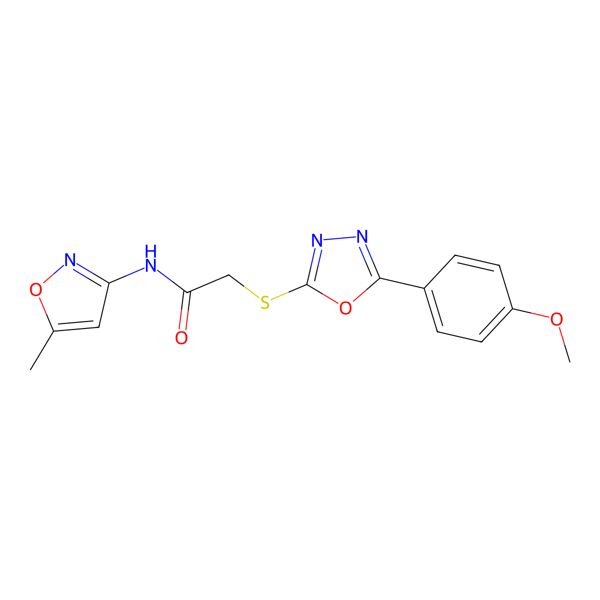 2-((5-(4-methoxyphenyl)-1,3,4-oxadiazol-2-yl)thio)-N-(5-methylisoxazol-3-yl)acetamide molecular structure, CAS 762257-36-3