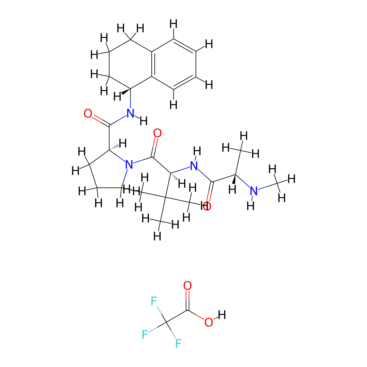 (S)-1-((S)-3,3-Dimethyl-2-((S)-2-(methylamino)propanamido)butanoyl)-N-((R)-1,2,3,4-tetrahydronaphthalen-1-yl)pyrrolidine-2-carboxamide 2,2,2-trifluoroacetate molecular structure, CAS 762274-49-7