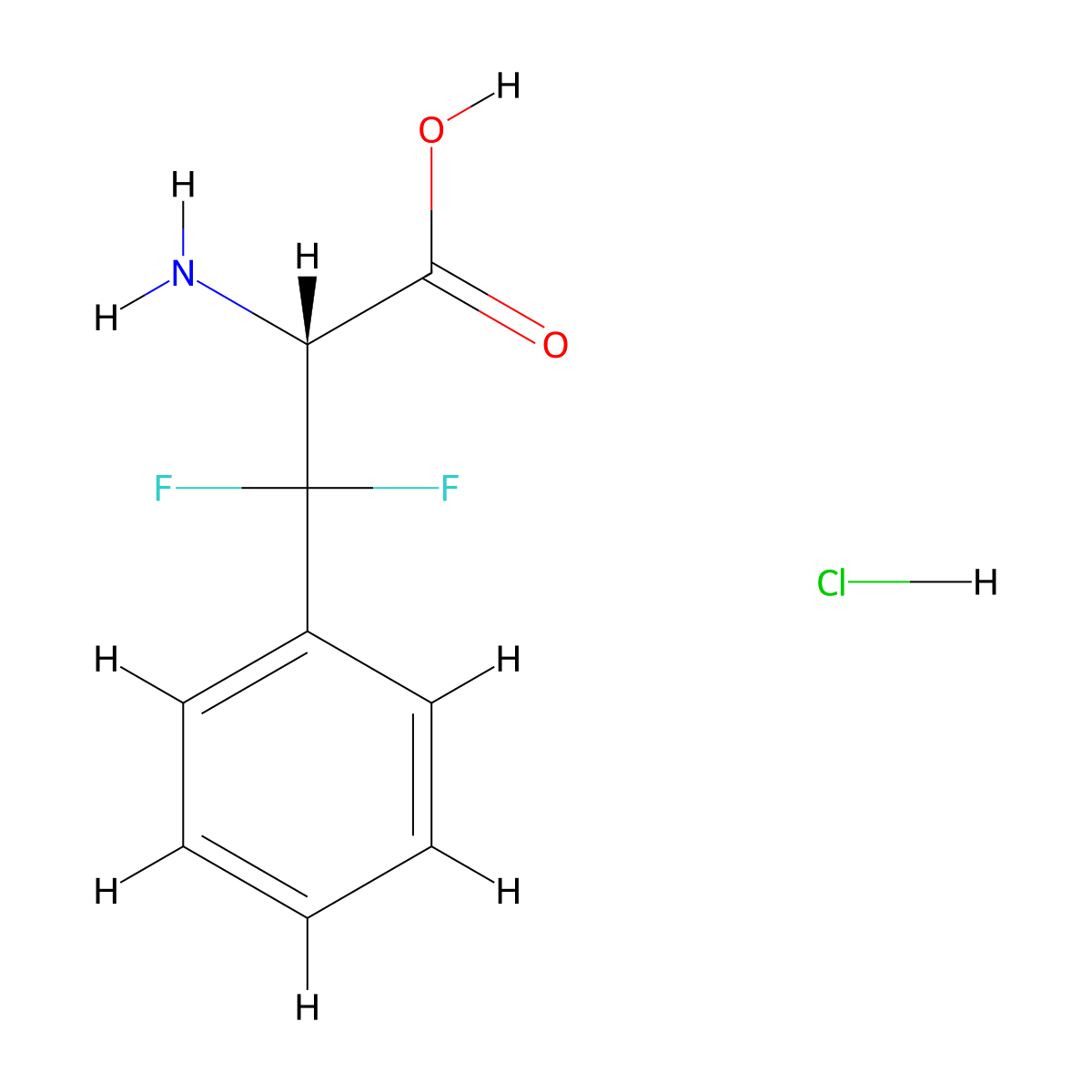 (2R)-2-amino-3,3-difluoro-3-phenylpropanoic acid hydrochloride molecular structure, CAS 762293-10-7