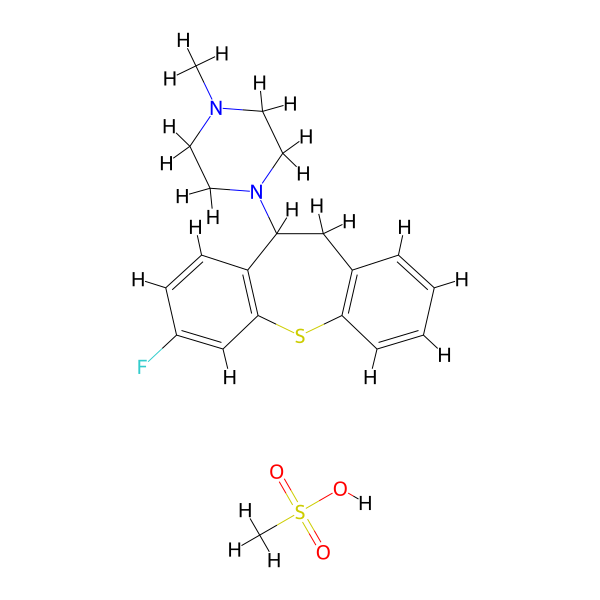 Piperazine, 1-(10,11-dihydro-7-fluorodibenzo(b,f)thiepin-10-yl)-4-methyl-, monomethanesulfonate molecular structure, CAS 76242-99-4
