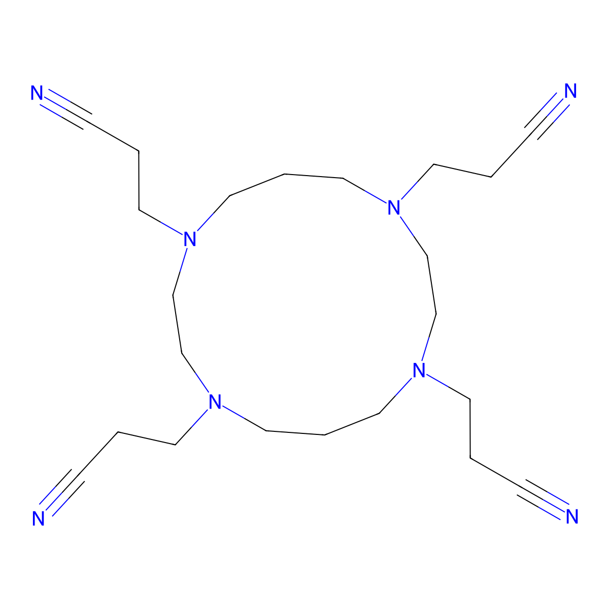 3-[4,8,11-Tris(2-cyanoethyl)-1,4,8,11-tetrazacyclotetradec-1-yl]propanenitrile molecular structure, CAS 76261-54-6