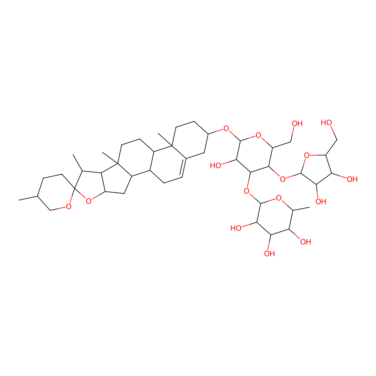 Spirost-5-en-3-yl 6-deoxyhexopyranosyl-(1->3)-(pentofuranosyl-(1->4))hexopyranoside molecular structure, CAS 76296-72-5
