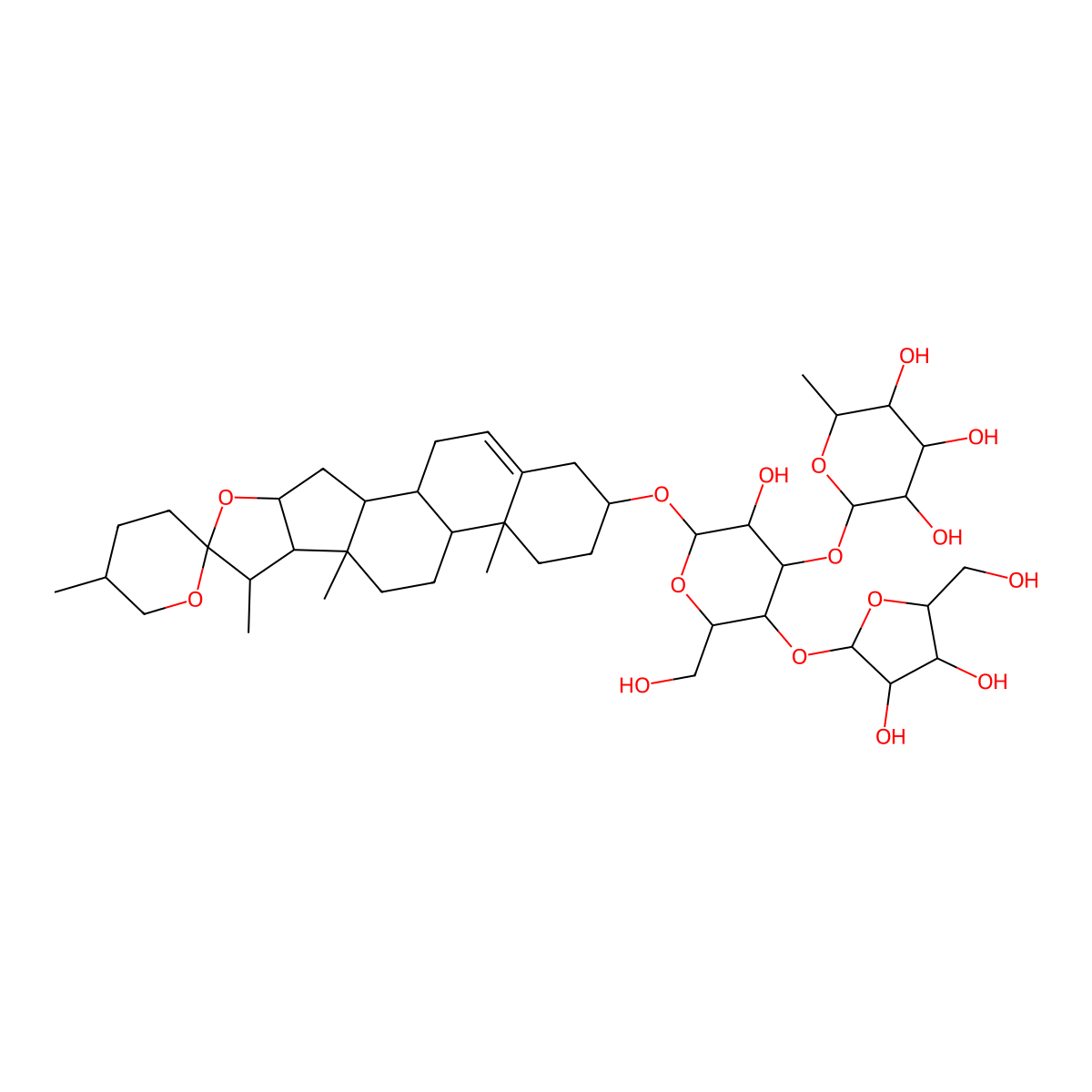 Spirost-5-en-3-yl 6-deoxyhexopyranosyl-(1->3)-(pentofuranosyl-(1->4))hexopyranoside molecular structure, CAS 76296-72-5