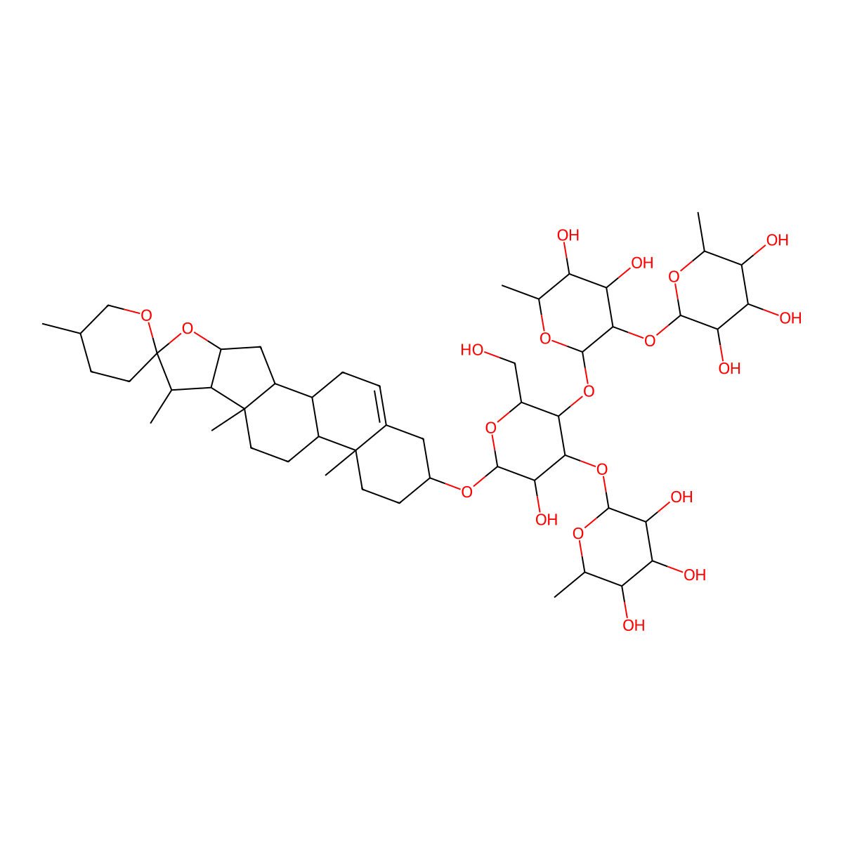 2-[4,5-Dihydroxy-2-[5-hydroxy-2-(hydroxymethyl)-6-(5',7,9,13-tetramethylspiro[5-oxapentacyclo[10.8.0.02,9.04,8.013,18]icos-18-ene-6,2'-oxane]-16-yl)oxy-4-(3,4,5-trihydroxy-6-methyloxan-2-yl)oxyoxan-3-yl]oxy-6-methyloxan-3-yl]oxy-6-methyloxane-3,4,5-triol molecular structure, CAS 76296-73-6